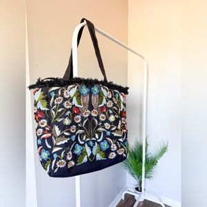 Sam Edelman Embroidered Jute Tote Floral Bag